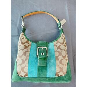 Vintage Coach Signature Suede Green Hobo Bag 7053